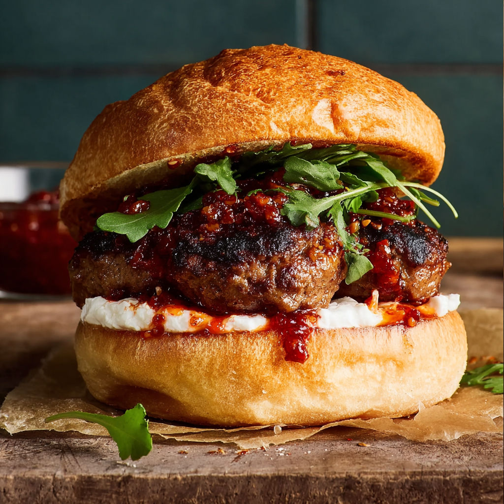A saftige köfte-burger with lettuce and tomato.
