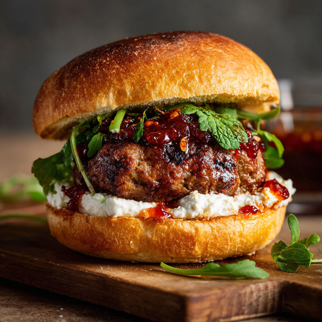 A saftige köfte-burger with lettuce, tomato, and sauce.