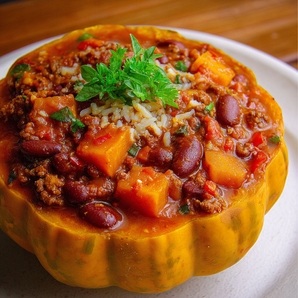A bowl of chili with a green topping.