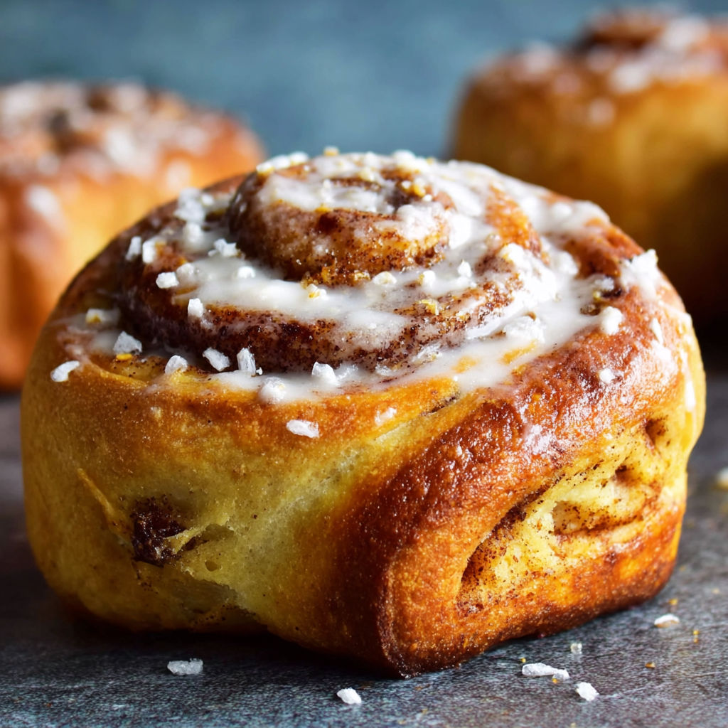 A close up of a zimtschnecken pastry.