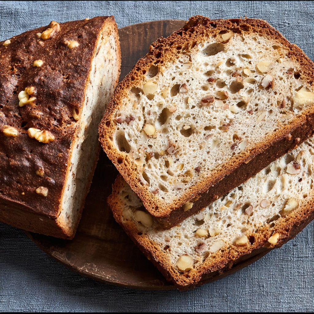 A slice of bread with nuts on top.