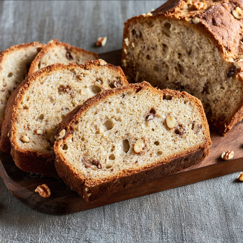 A slice of bread with nuts on top.
