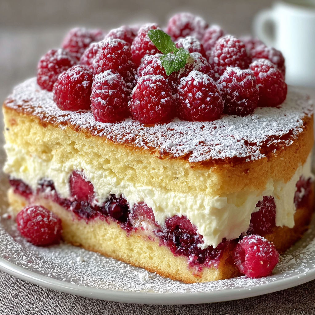 A slice of raspberry cake with white frosting.