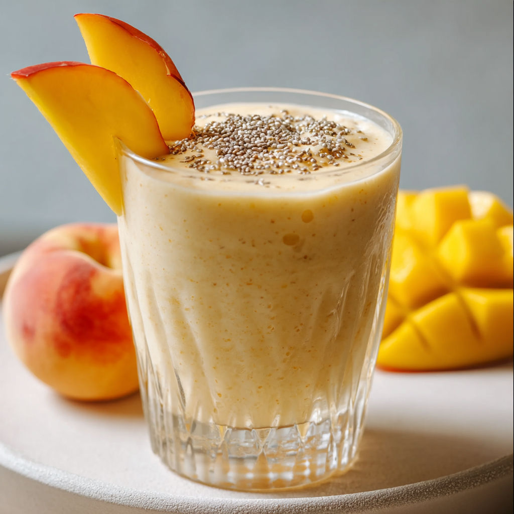 A glass of tropical fruit smoothie.