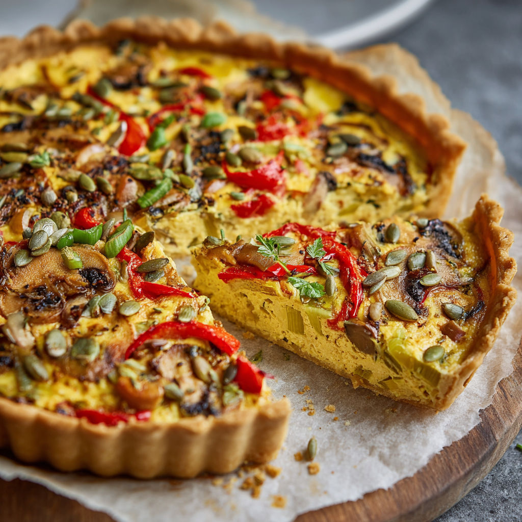 A slice of vegane quiche mit seidentofu.