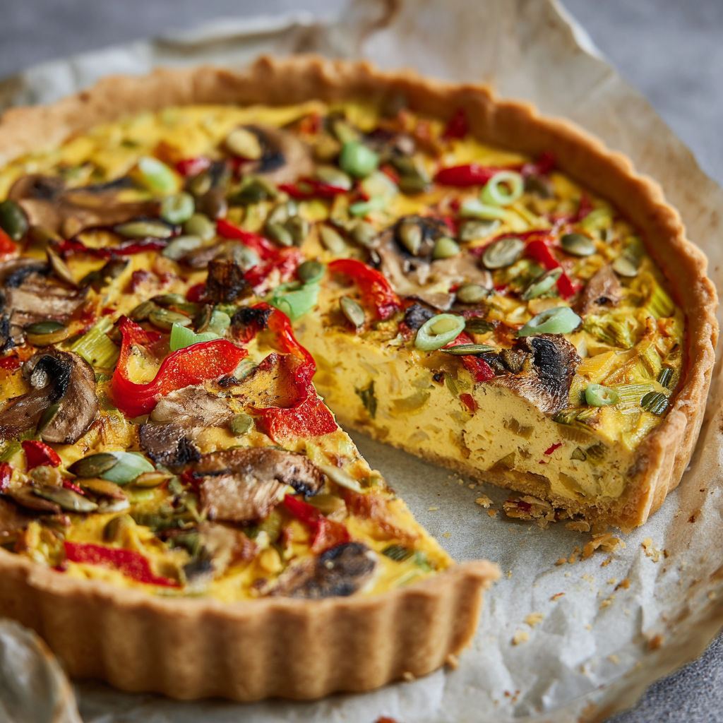 A slice of vegane quiche mit seidentofu.