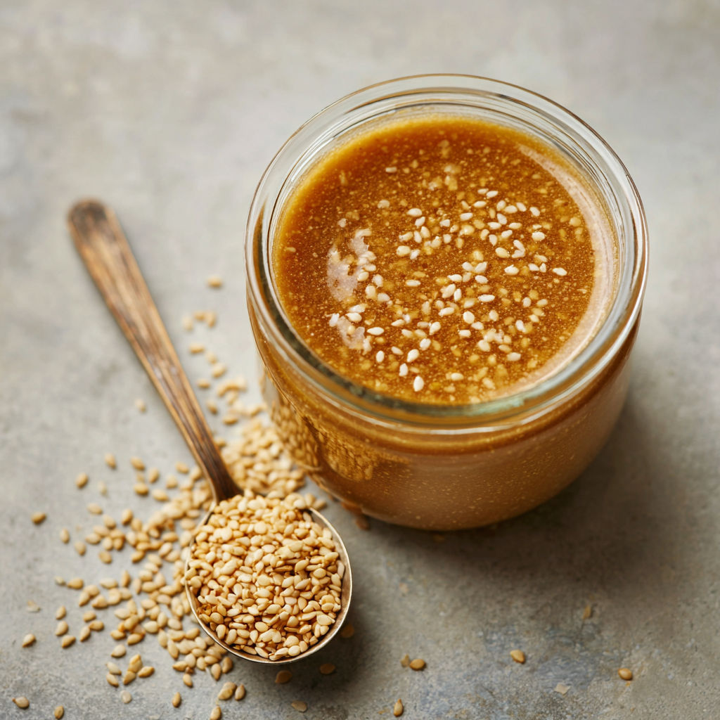 A jar of honey with a wooden spoon in it.