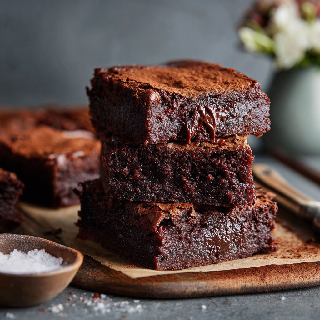 A stack of chocolate cake on a table.