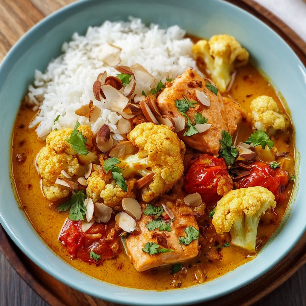 A bowl of food with cauliflower and rice.