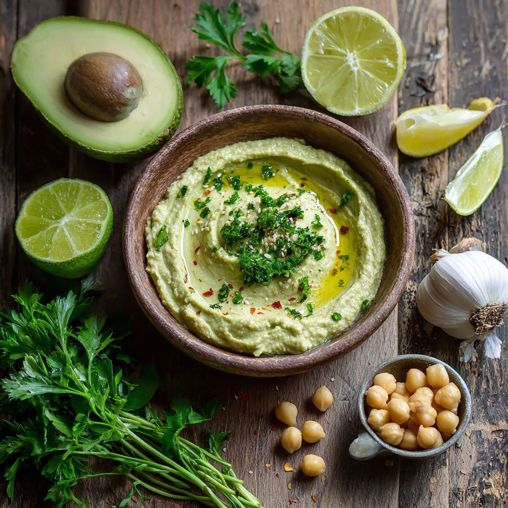 A bowl of hummus with various toppings.