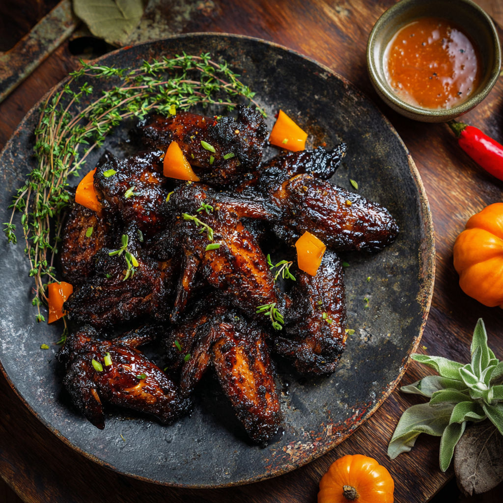 A plate of chicken wings with a carrot on top.