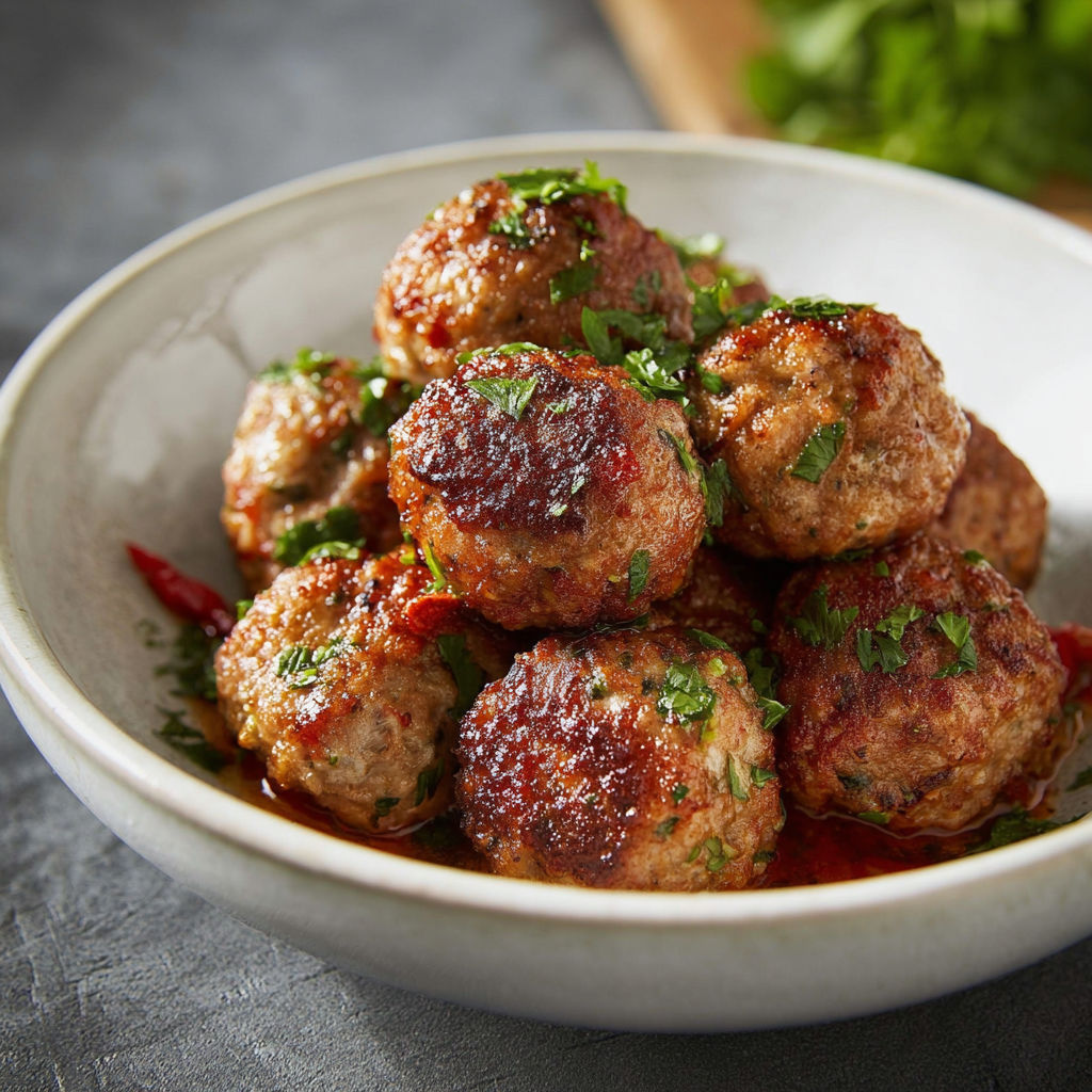 A bowl of meatballs with sauce.