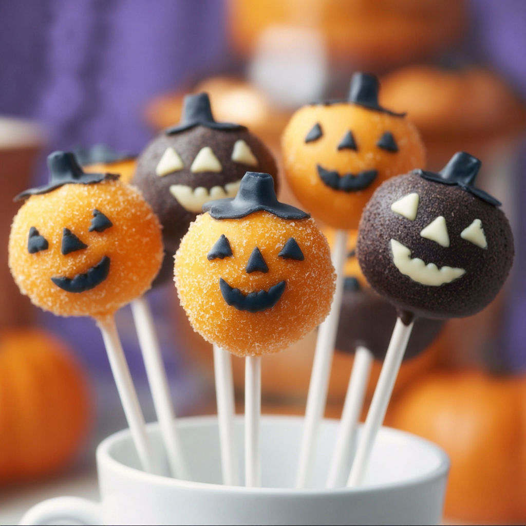 A cup of candy with a pumpkin on it.