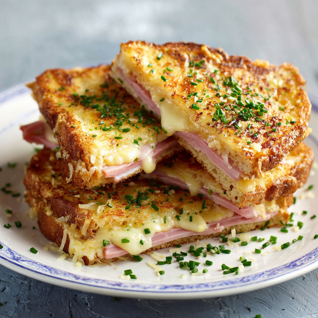 A plate of sandwiches with cheese and herbs.