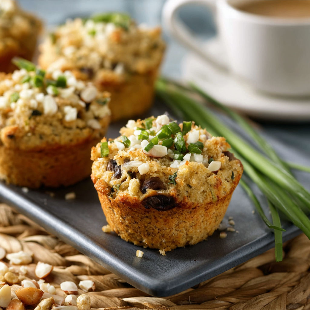 A plate of muffins with green toppings.
