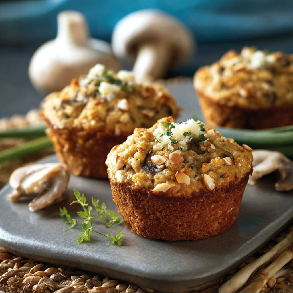A plate of muffins with a sprig of parsley on top.