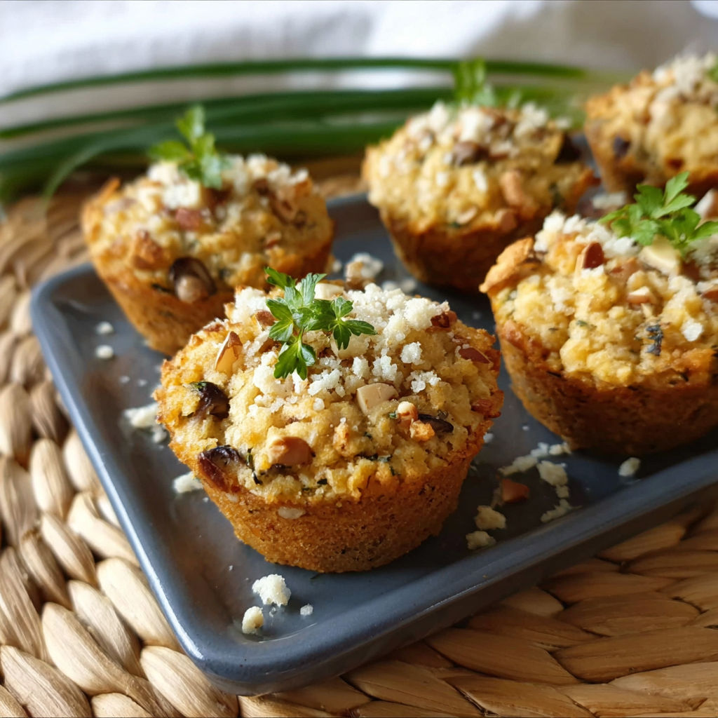 A plate of muffins with a sprig of parsley on top.