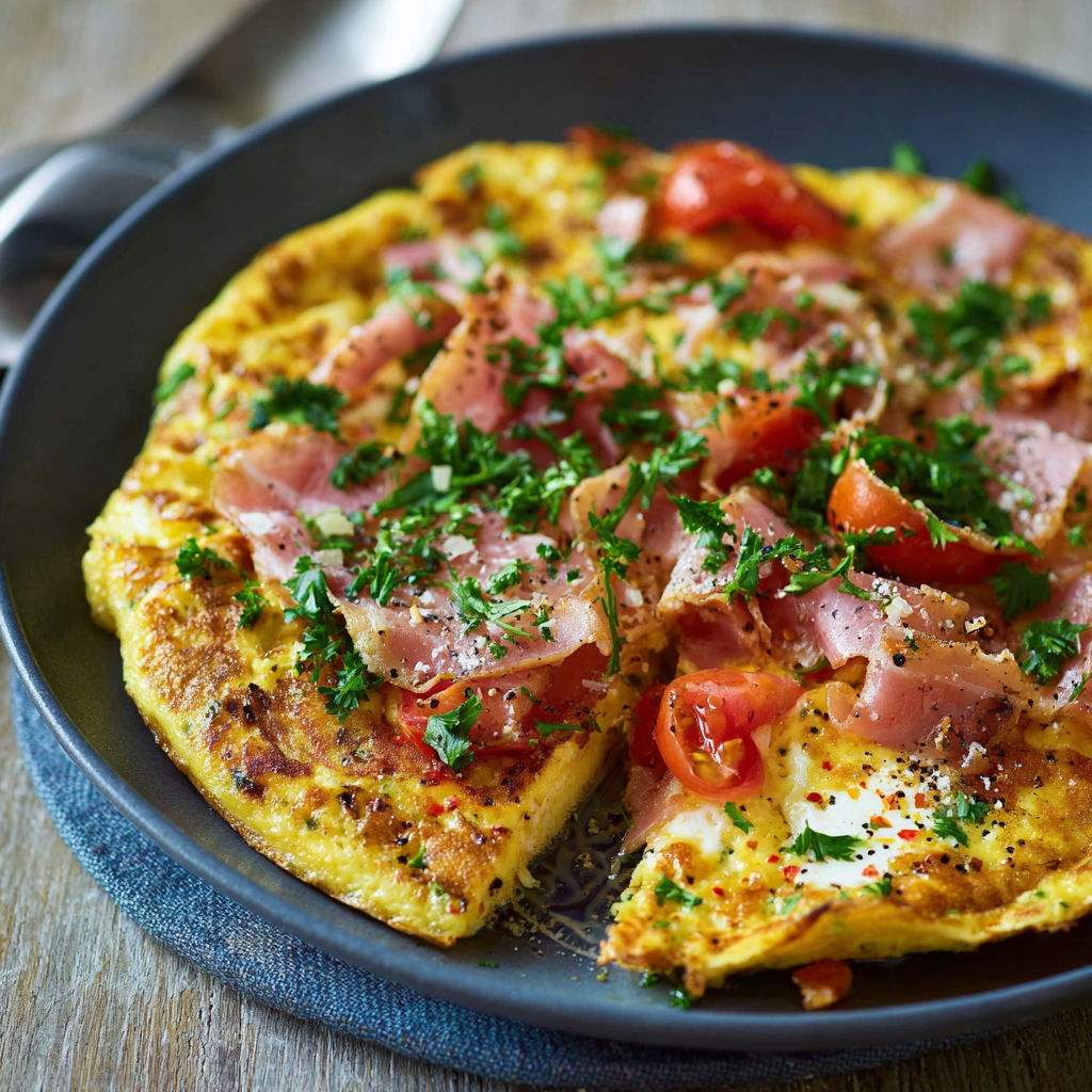 A plate of food with tomatoes and bacon.