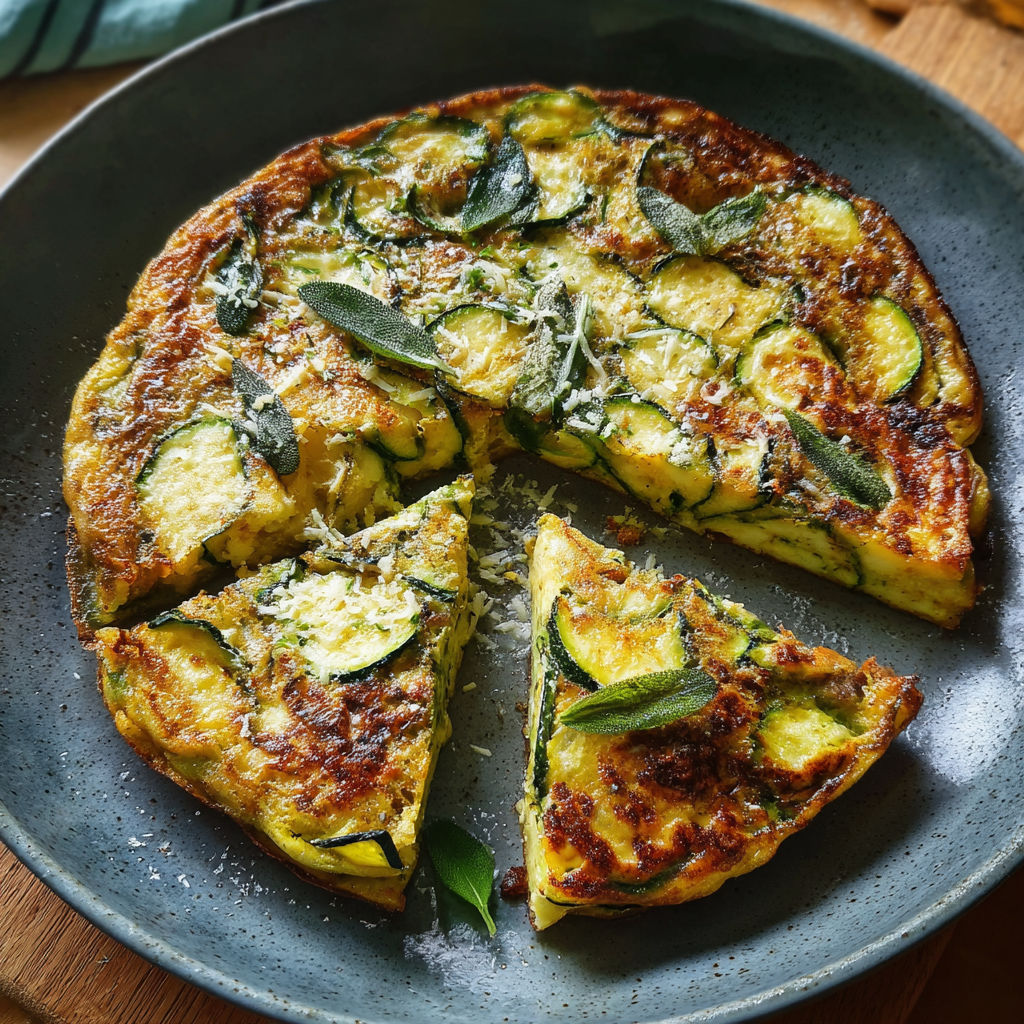 A slice of zucchini frittata with basil.
