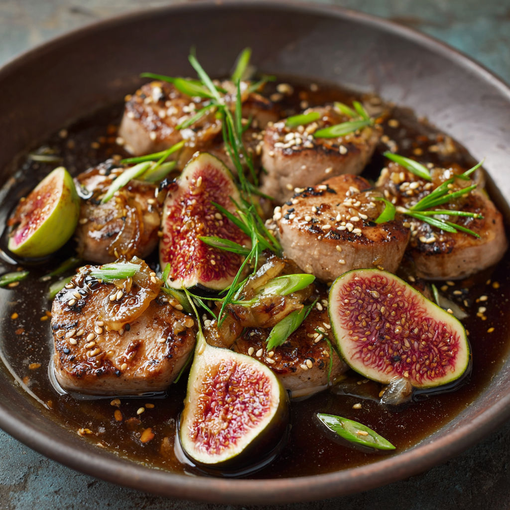 A plate of meat with onions and sesame seeds.