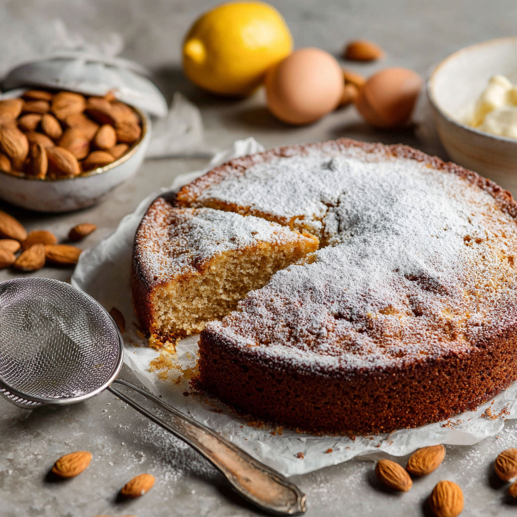 A slice of Mallorquinischer Mandelkuchen.