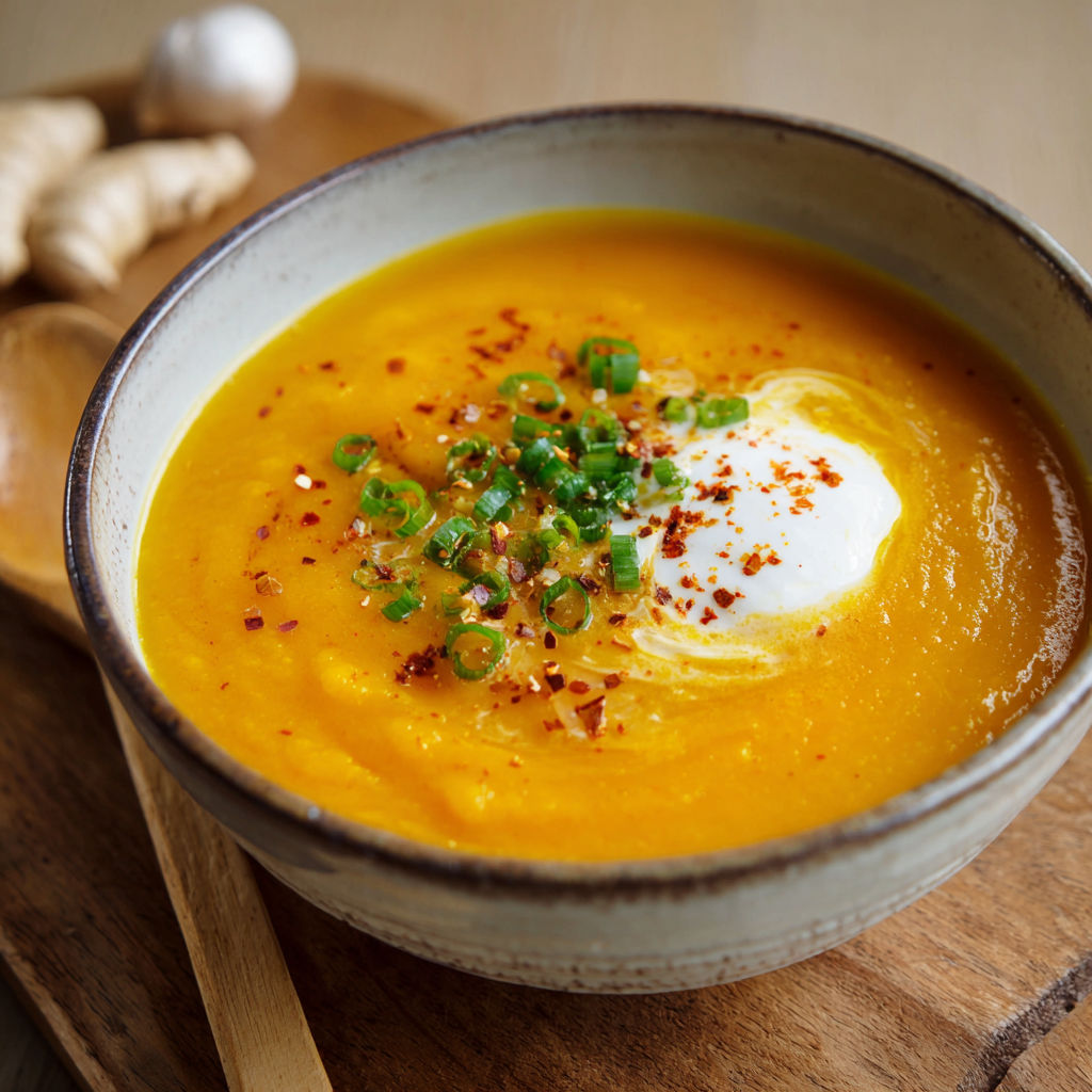 A bowl of soup with garnish.