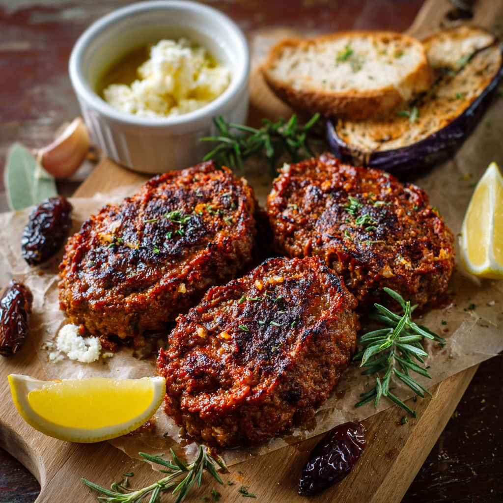A plate of food with meat and bread.