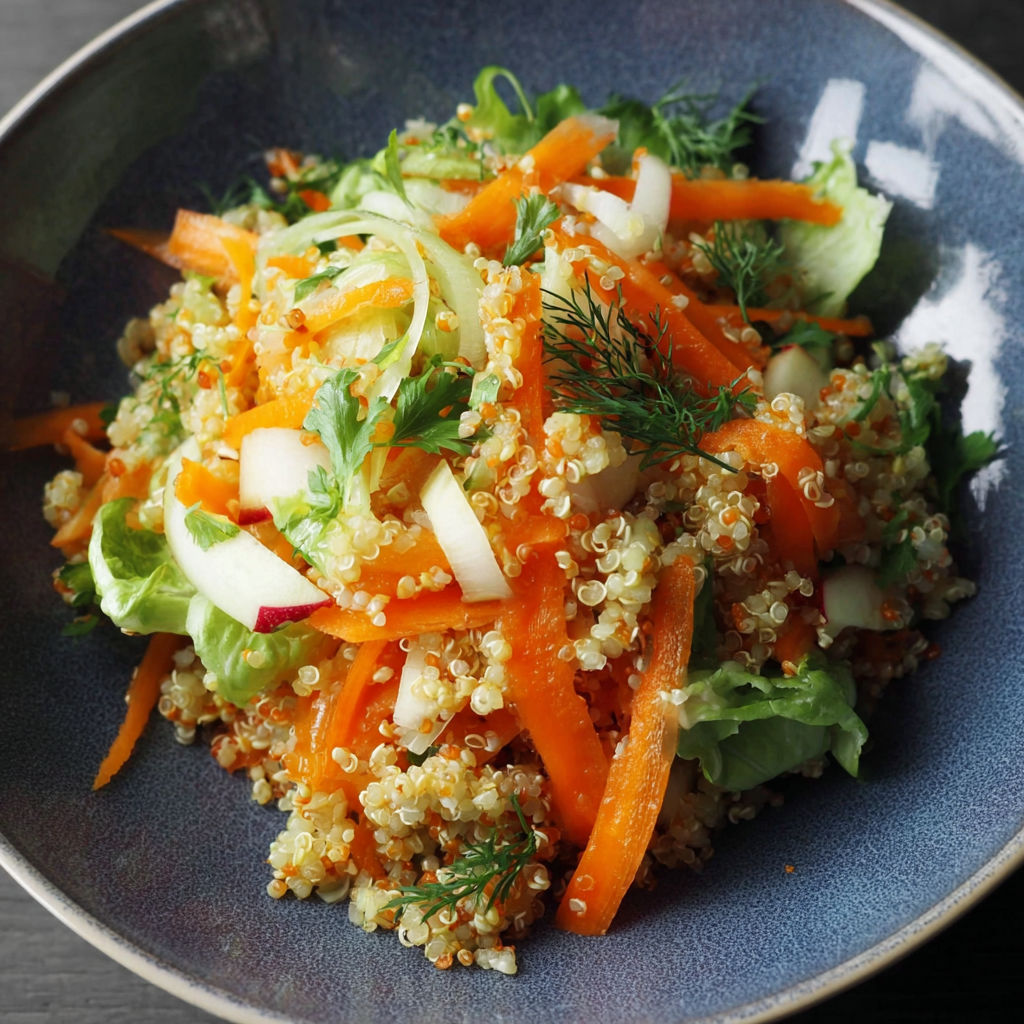 A bowl of quinoa and carrots.