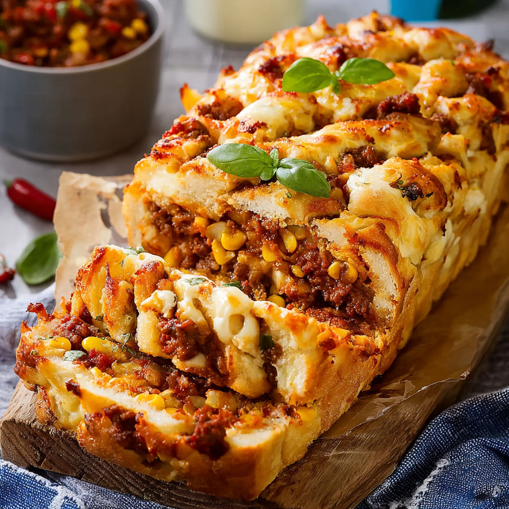 A Tex-Mex-Zupfbrot is on a table.