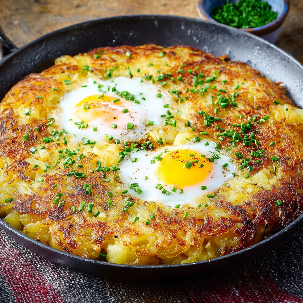 A fried egg in a pan.