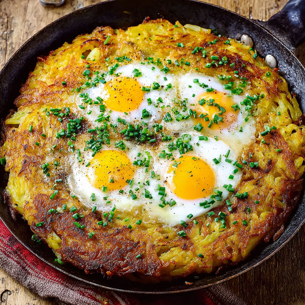 A fried egg in a pan.