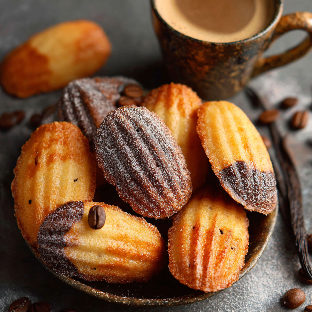 A bowl of Kaffee-Madeleines mit Vanille.