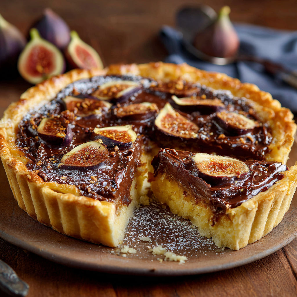A slice of chocolate cake with figs.
