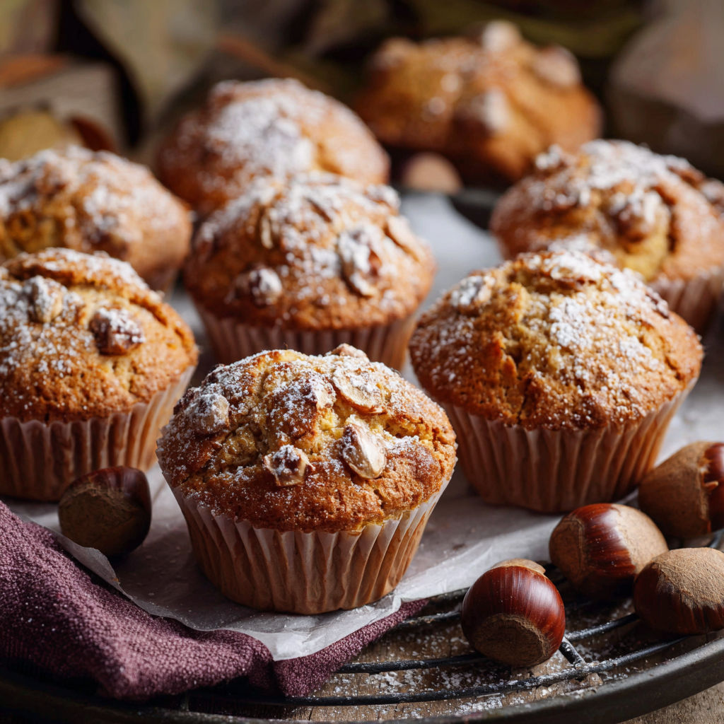 A plate of muffins with nuts on top.