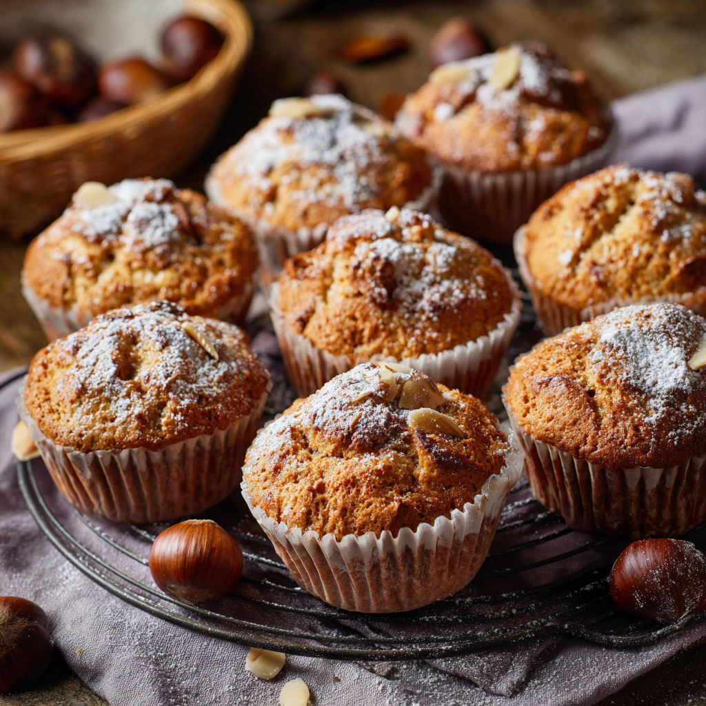 A plate of muffins with nuts on top.