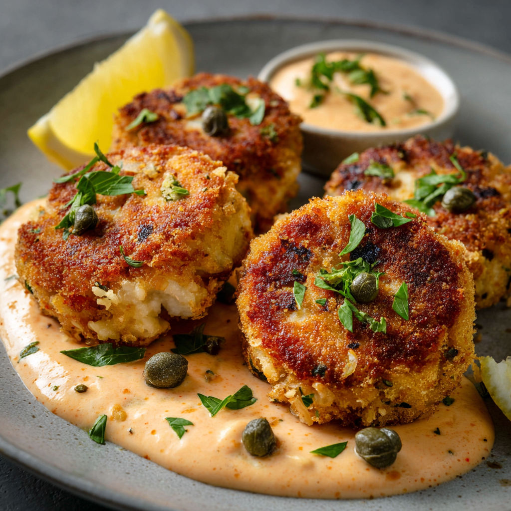 A plate of fish cakes with a dipping sauce.
