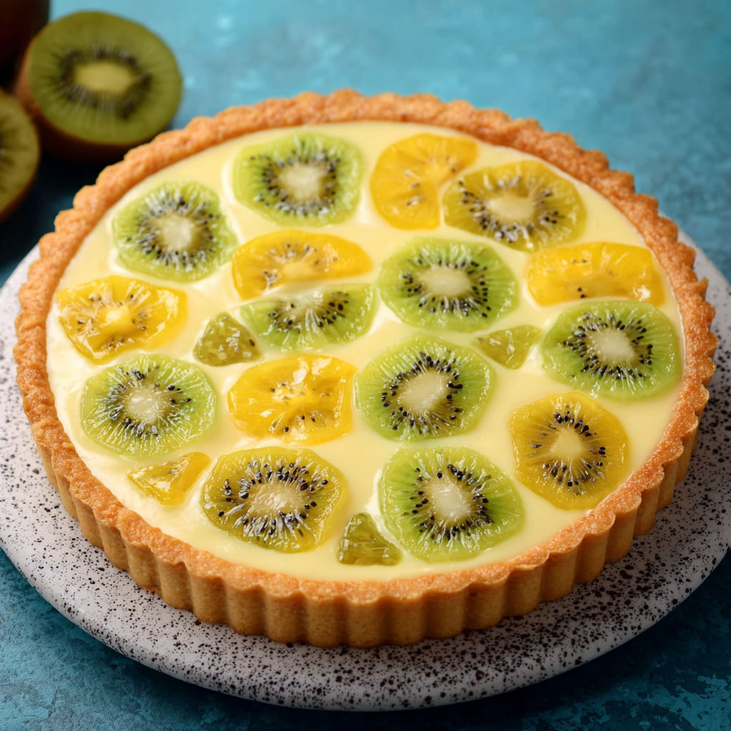 A slice of kiwi fruit pie.