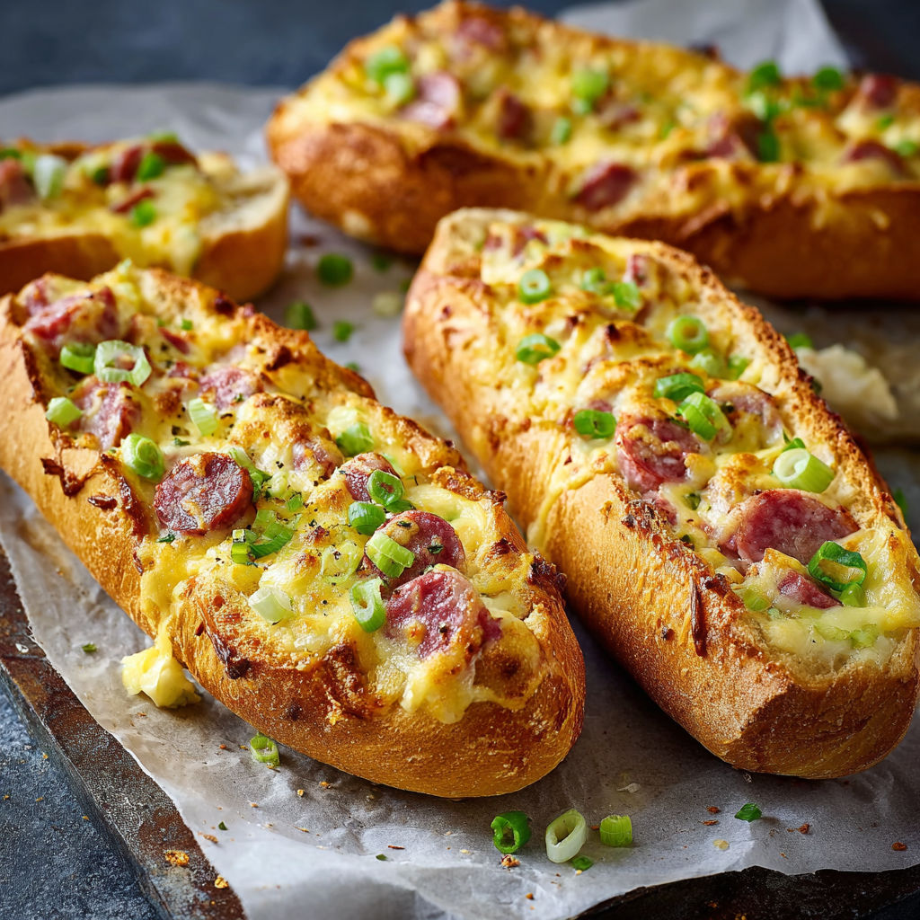 A tray of bread with cheese and peppers on top.