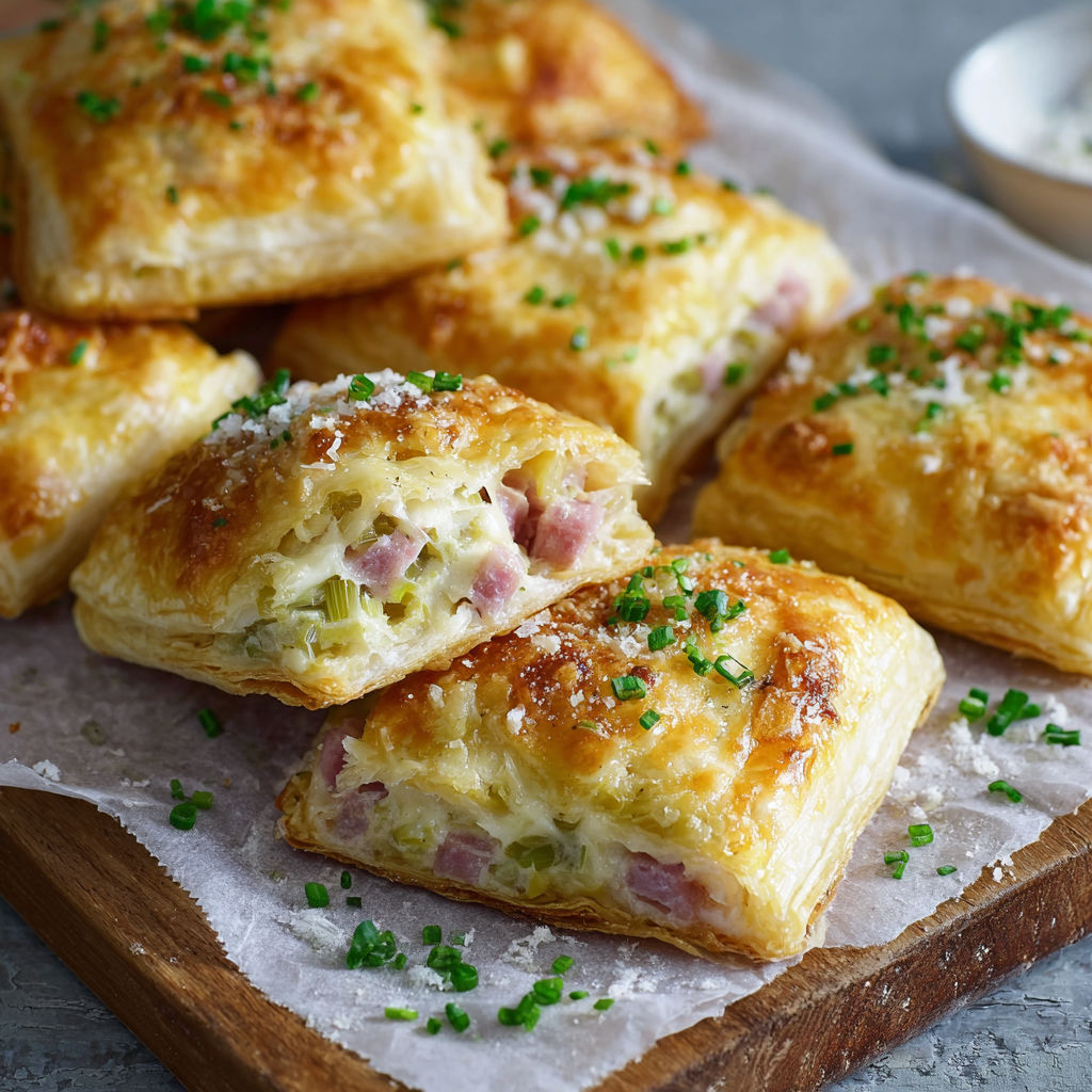 Flammkuchen Taschen on a wooden board.