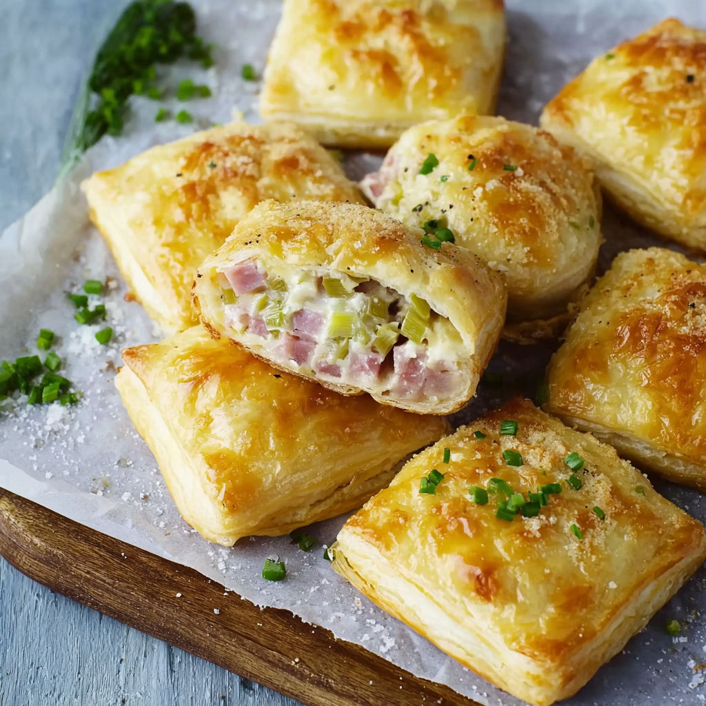 Flammkuchen Taschen on a wooden tray.