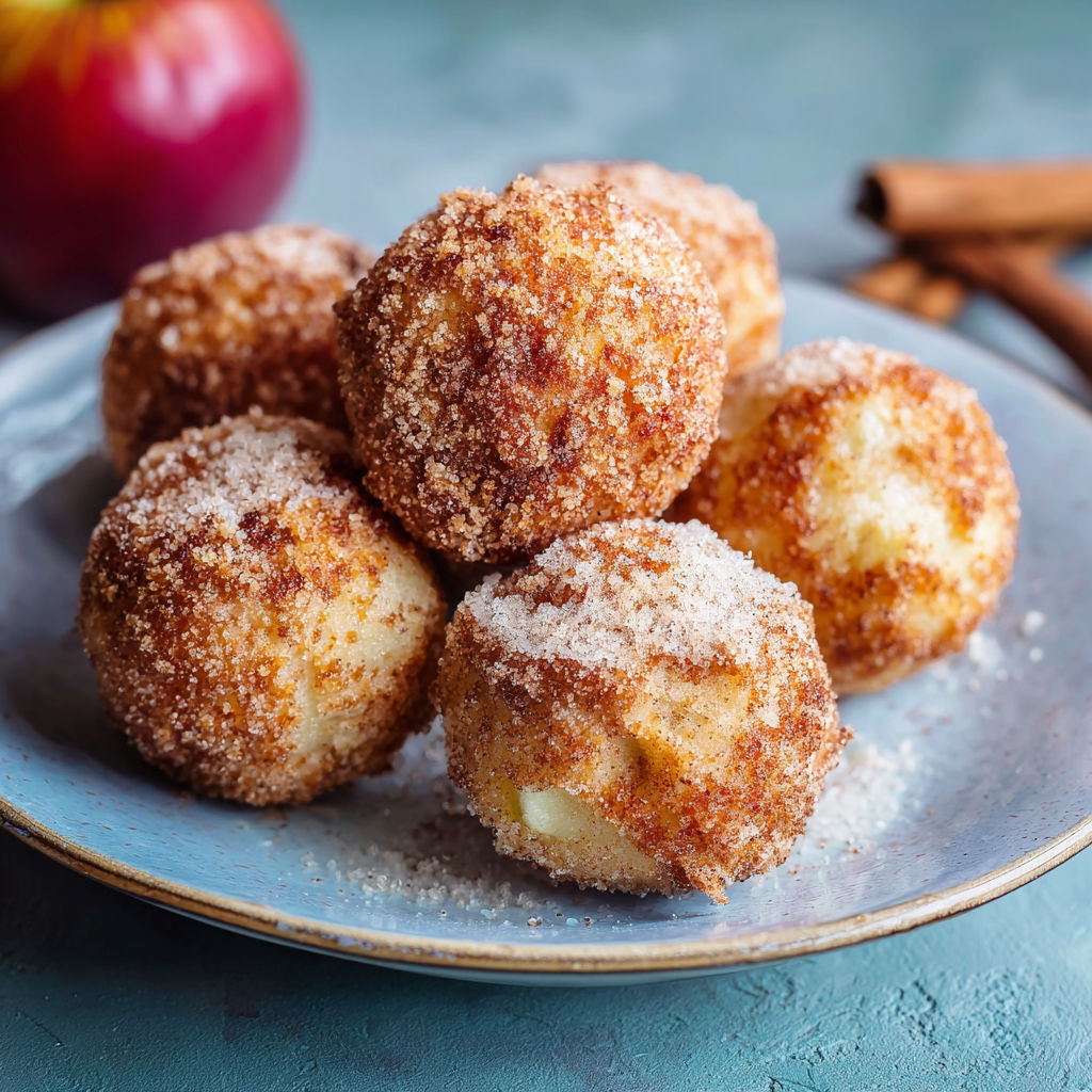A plate of sugar coated apple balls.