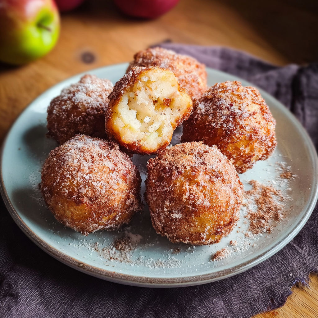 A plate of doughnuts with sugar on top.