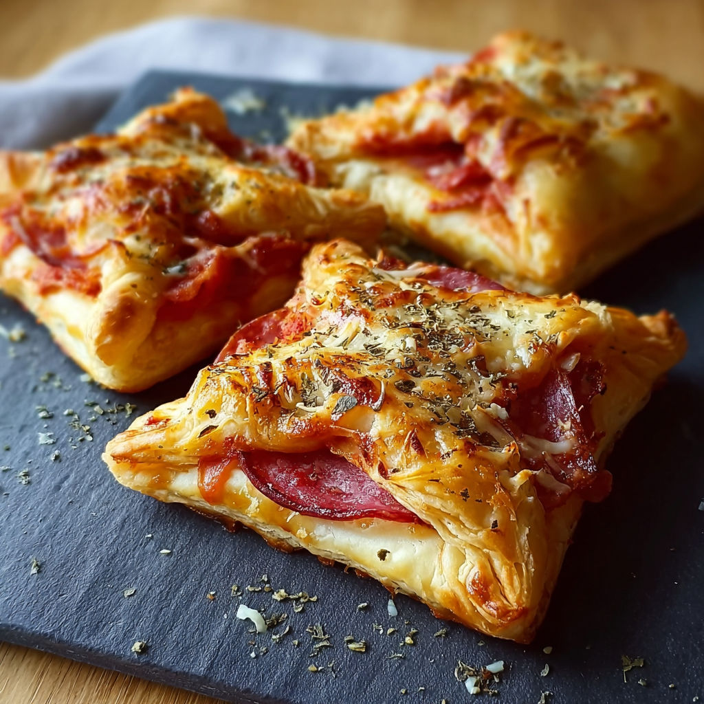Two slices of pizza on a cutting board.