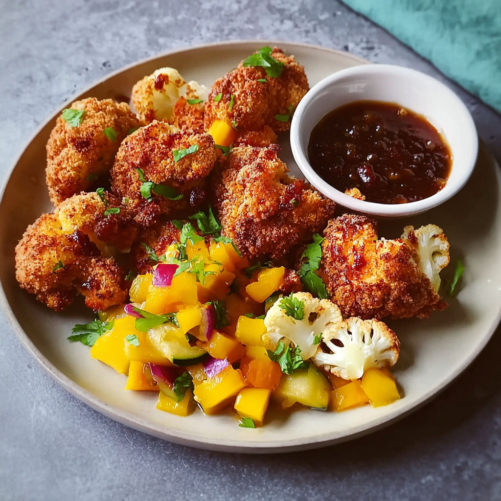 A plate of food with cauliflower and peppers.