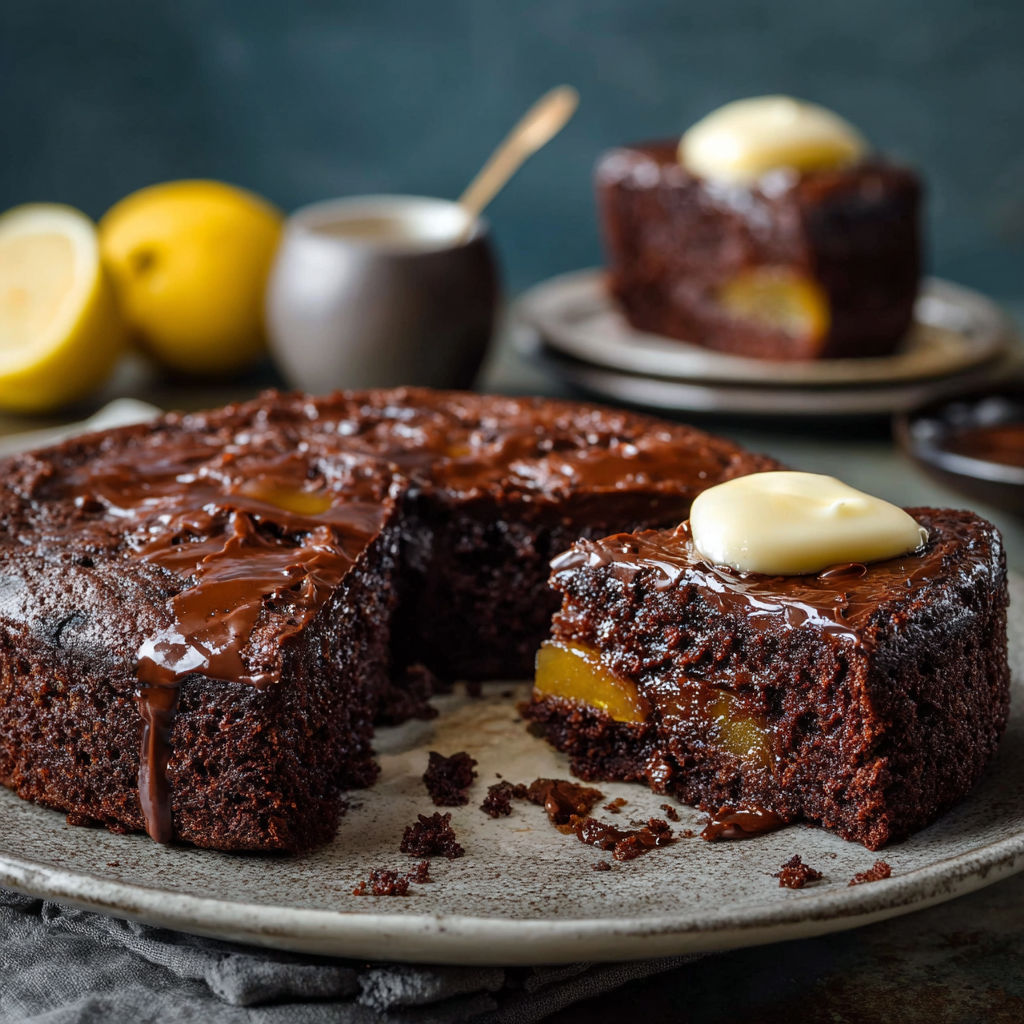 A slice of chocolate cake with a dollop of butter on top.
