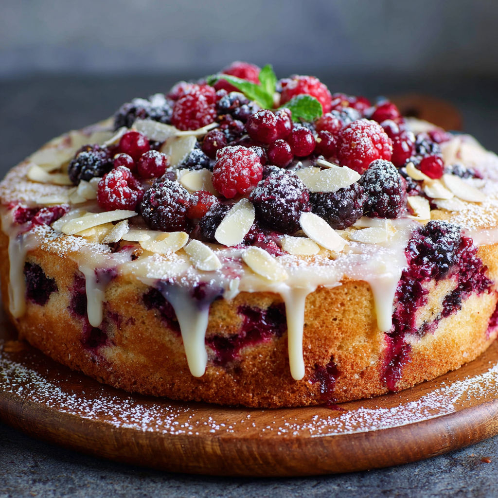 A slice of beeren-limo-kuchen with white icing and raspberries on top.