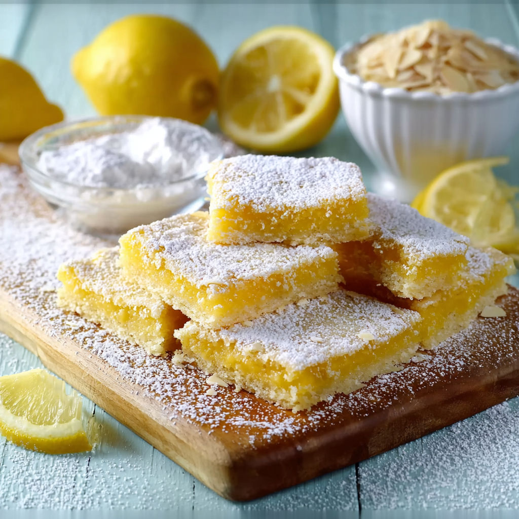 A plate of fruit with lemon slices and powdered sugar.