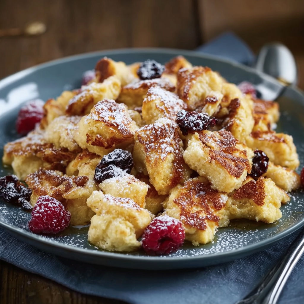 A plate of food with berries on top.