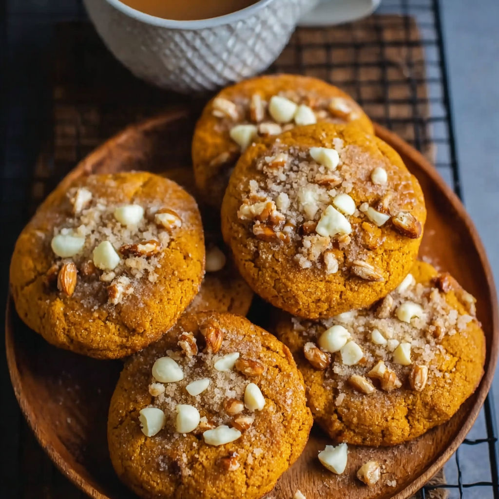 A plate of cookies with nuts on top.