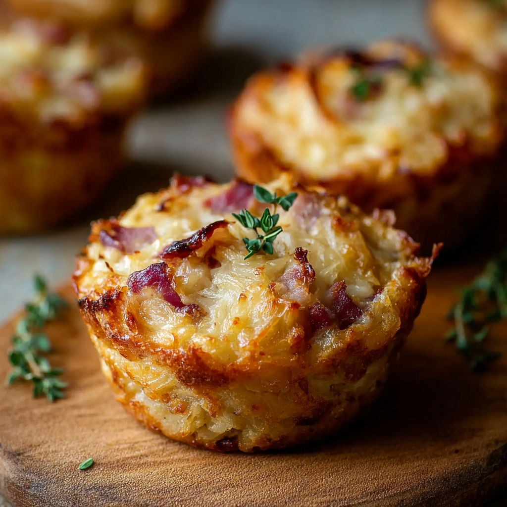 A muffin with cheese and herbs on top.